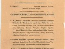 A vintage printed page titled &ldquo;List of Some of the Principal Singers,&rdquo; listing performers and notes below.