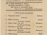 An old &ldquo;Music Hall, Manchester, VT&rdquo; program titled &ldquo;Concert & Readings,&rdquo; listing performers and a timetable of readings and selections.