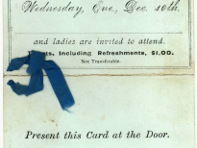 Vintage invitation for a Social Dance at Tuxedo Hall: Monday, Feb&hellip;, 9 p.m., featuring music for attendees.